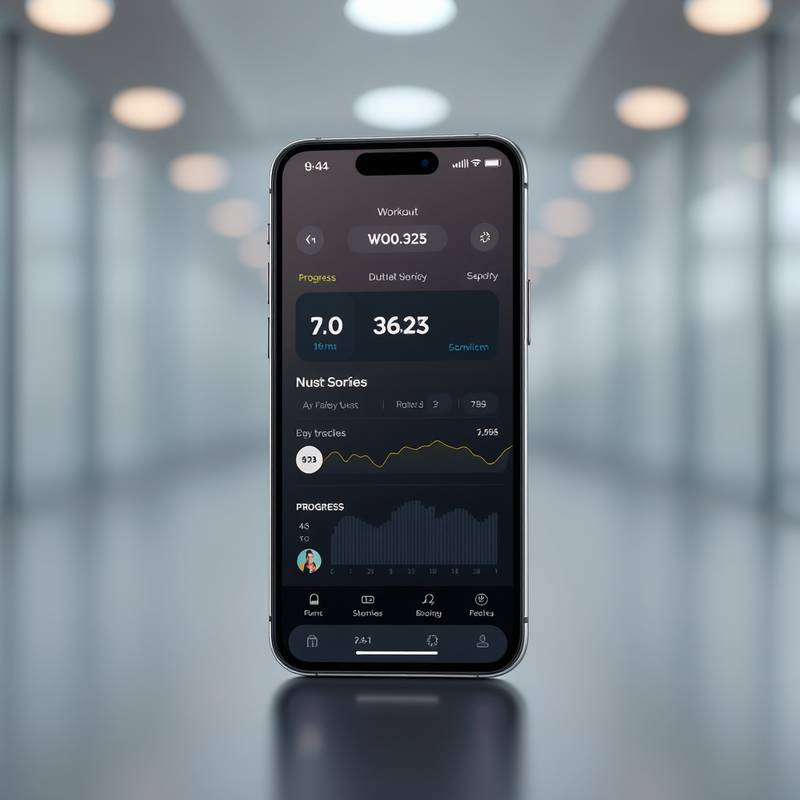 Detailed screens of the mobile app showcasing workout tracking and progress visualization.