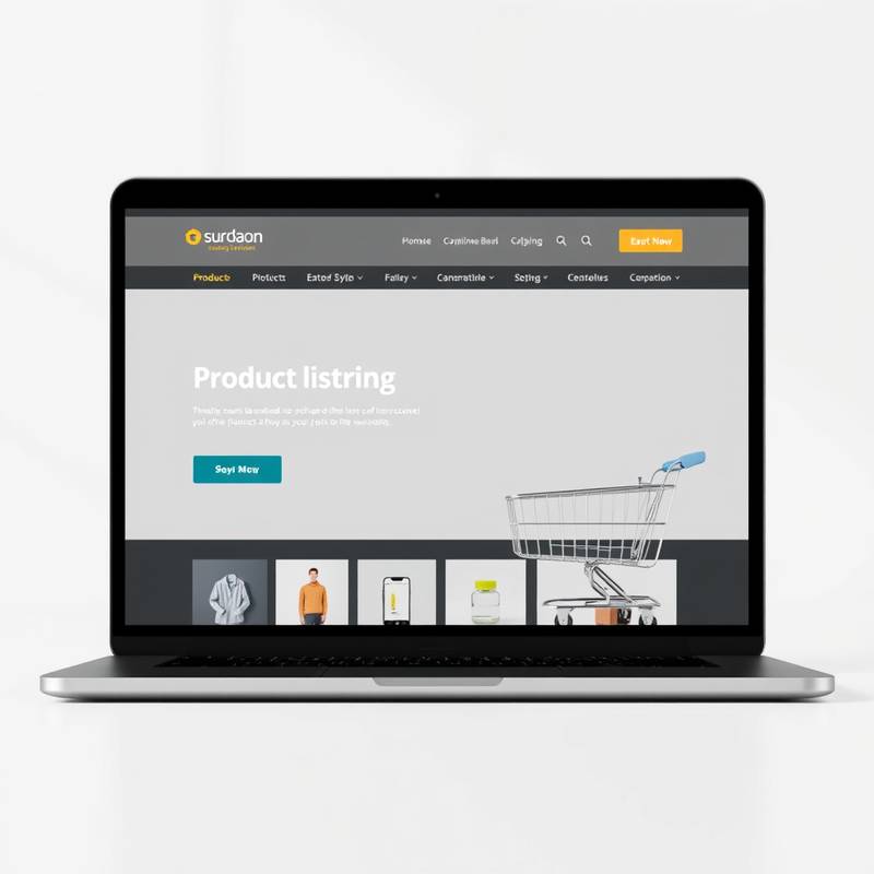 Full view of the e-commerce website featuring product listings and shopping cart.