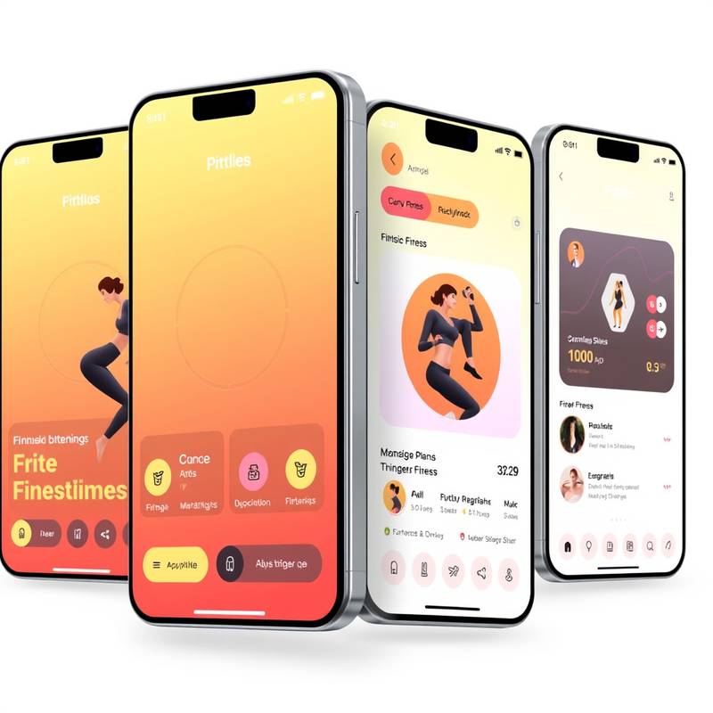 Mobile app design for a fitness tracking application, showing user interface screens.
